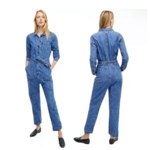 POINT SUR J. Crew Denim Utility Jumpsuit Waist Tie Long Sleeve, Sz 4